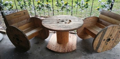 Large spool bar table and chairs