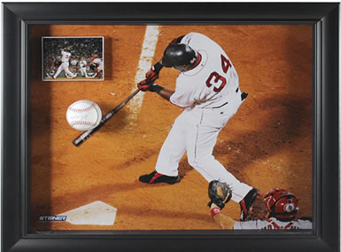 Signed baseball in framed collage