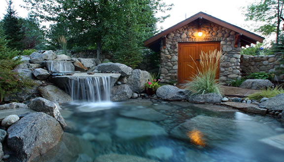 Water feature she shed landscape